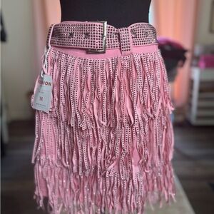 💕✨ Pink Fringe Studded Skirt – Size M – Brand New ✨ 💕